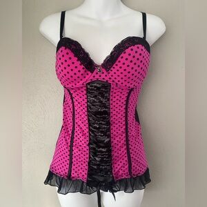 PLAYBOY Hot Pink Polka Dot Lace Chemise